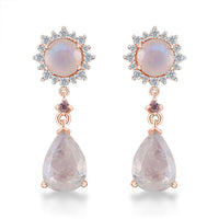 Premium Rainbow Moonstone and Multi Gemstone Drop Earrings in Vermeil Rose Gold Over Sterling Silver 5.30 ctw