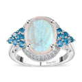 Premium Rainbow Moonstone, Multi Gemstone Ring in Platinum Over Sterling Silver (Size 10.0) 5.65 ctw - Sticky add to cart bar
