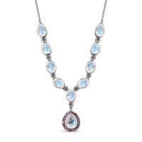 Premium Moon Glow Moonstone and Lotus Garnet Necklace 18-20 Inches in Platinum Over Sterling Silver 8.85 ctw
