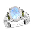 Premium Rainbow Moonstone and Chrome Diopside Ring in Vermeil YG and Platinum Over Sterling Silver (Size 10.0) 4.60 ctw - Sticky add to cart bar