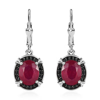 Niassa Ruby (FF) and Thai Black Spinel Lever Back Earrings in Platinum Over Sterling Silver 8.35 ctw
