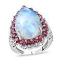 Premium Rainbow Moonstone and Orissa Rhodolite Garnet Ring in Platinum Over Sterling Silver (Size 10.0) 15.90 ctw - Sticky add to cart bar