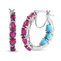 Niassa Ruby (FF) and Sleeping Beauty Turquoise 5.90 ctw Inside Out Hoop Earrings in Platinum Over Sterling Silver - Sticky add to cart bar