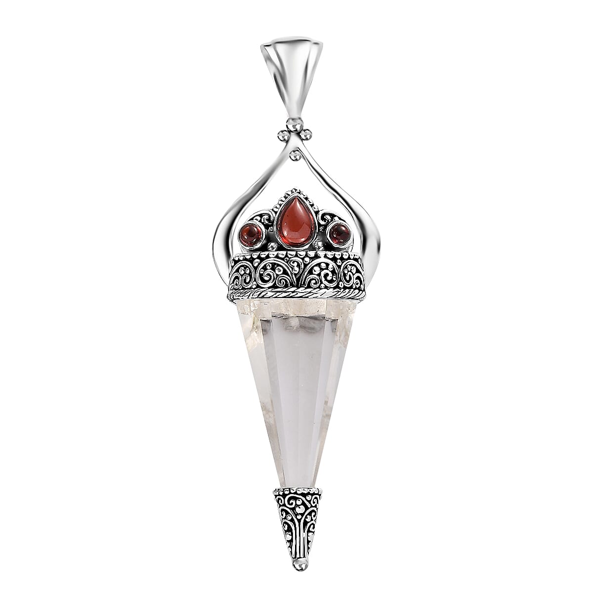 Sajen Silver Natural Crystal Pencil and Mozambique Garnet Pendant without Chain in Platinum Over Sterling Silver 32.65 ctw