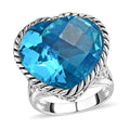 Sajen Silver Celestial Blue Doublet Quartz Heart Ring in Platinum Over Sterling Silver (Size 10.0) 22.65 ctw - Sticky add to cart bar