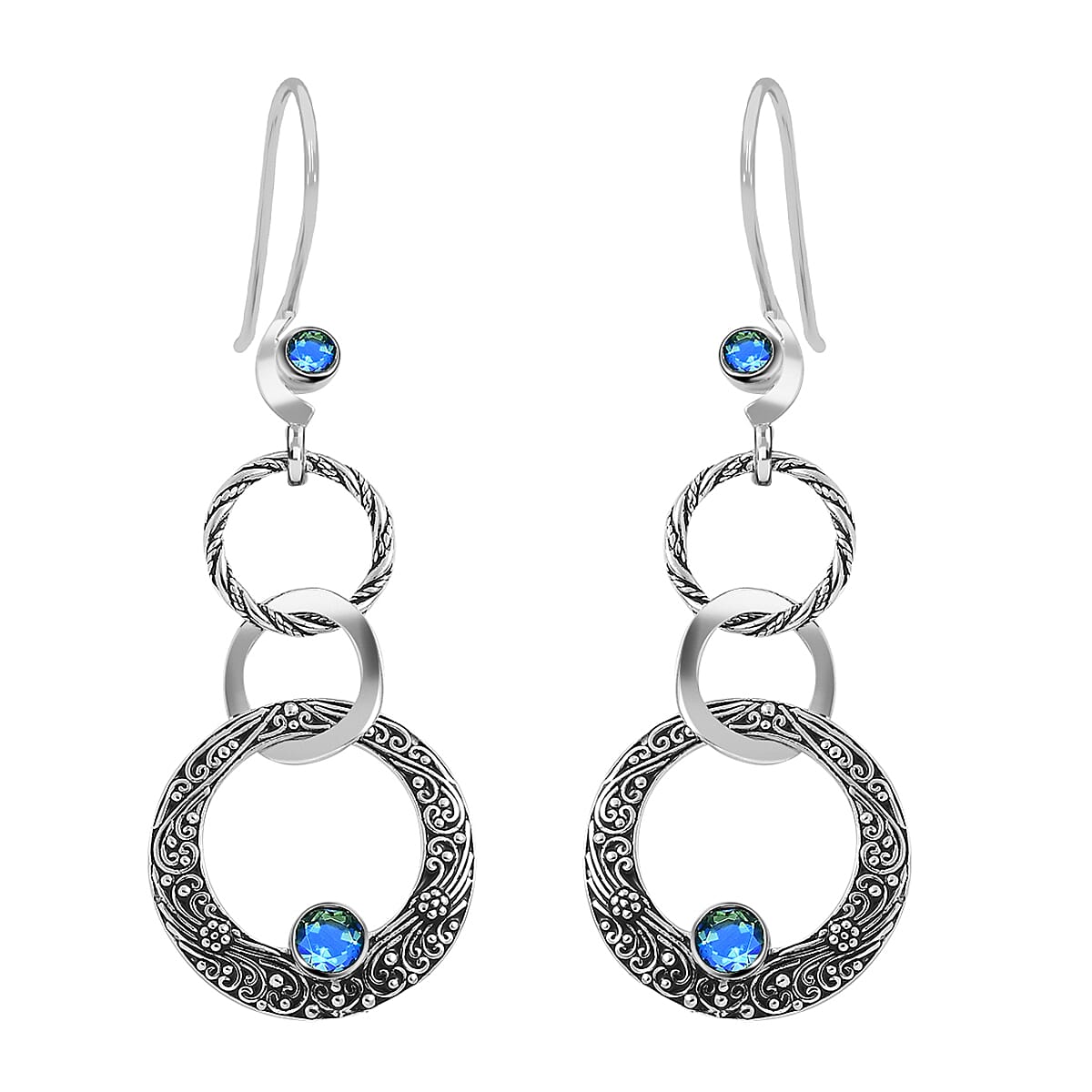 Sajen Silver Rainbow Peacock Doublet Quartz 1.10 ctw Earrings in Platinum Over Sterling Silver