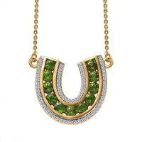 Chrome Diopside and White Zircon Horseshoe Necklace 18 Inches in Vermeil Yellow Gold Over Sterling Silver 2.60 ctw