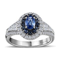 TLV Ceylon Blue Sapphire, Moissanite Halo Ring in Platinum Over Sterling Silver (Size 7.0) 1.60 ctw - Sticky add to cart bar