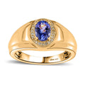 AAA Tanzanite and Natural Yellow Diamond Men's Ring in Vermeil Yellow Gold Over Sterling Silver (Size 10.0) 1.10 ctw - Sticky add to cart bar