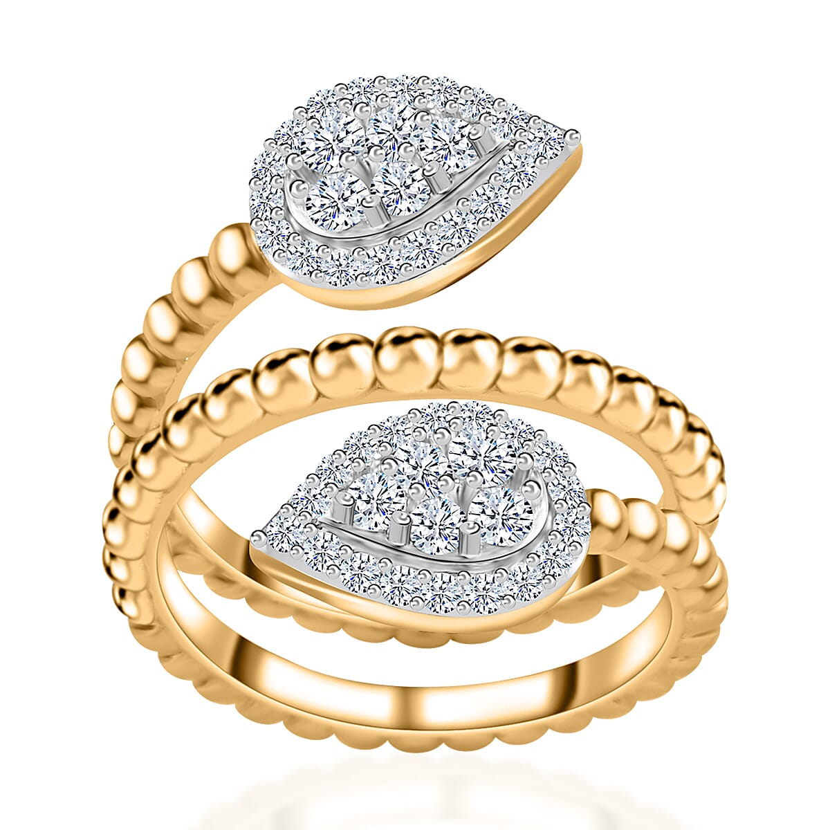 Moissanite Bypass Leaf Ring in Vermeil YG Over Sterling Silver (Size 10.0) 0.75 ctw