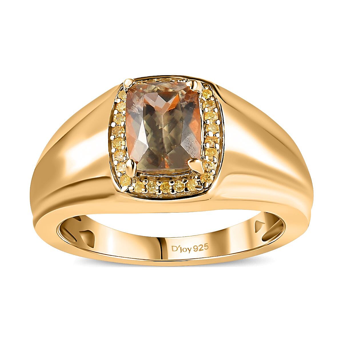AAA Turkizite and Natural Yellow Diamond Men's Ring in Vermeil Yellow Gold Over Sterling Silver (Size 10.0) 2.00 ctw