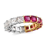 Niassa Ruby (FF), White Topaz Eternity Band Ring in Vermeil YG and Platinum Over Sterling Silver (Size 6.0) (Del. in 10-12 Days) 7.50 ctw