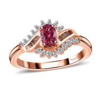 Premium Ouro Fino Rubellite, Red and White Diamond Ring in Vermeil Rose Gold Over Sterling Silver (Size 6.0) 0.70 ctw (Del. in 8-10 Days)