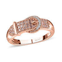 Natural Pink and White Diamond Buckle Ring in Vermeil RG Over Sterling Silver (Size 10.0) 0.25 ctw