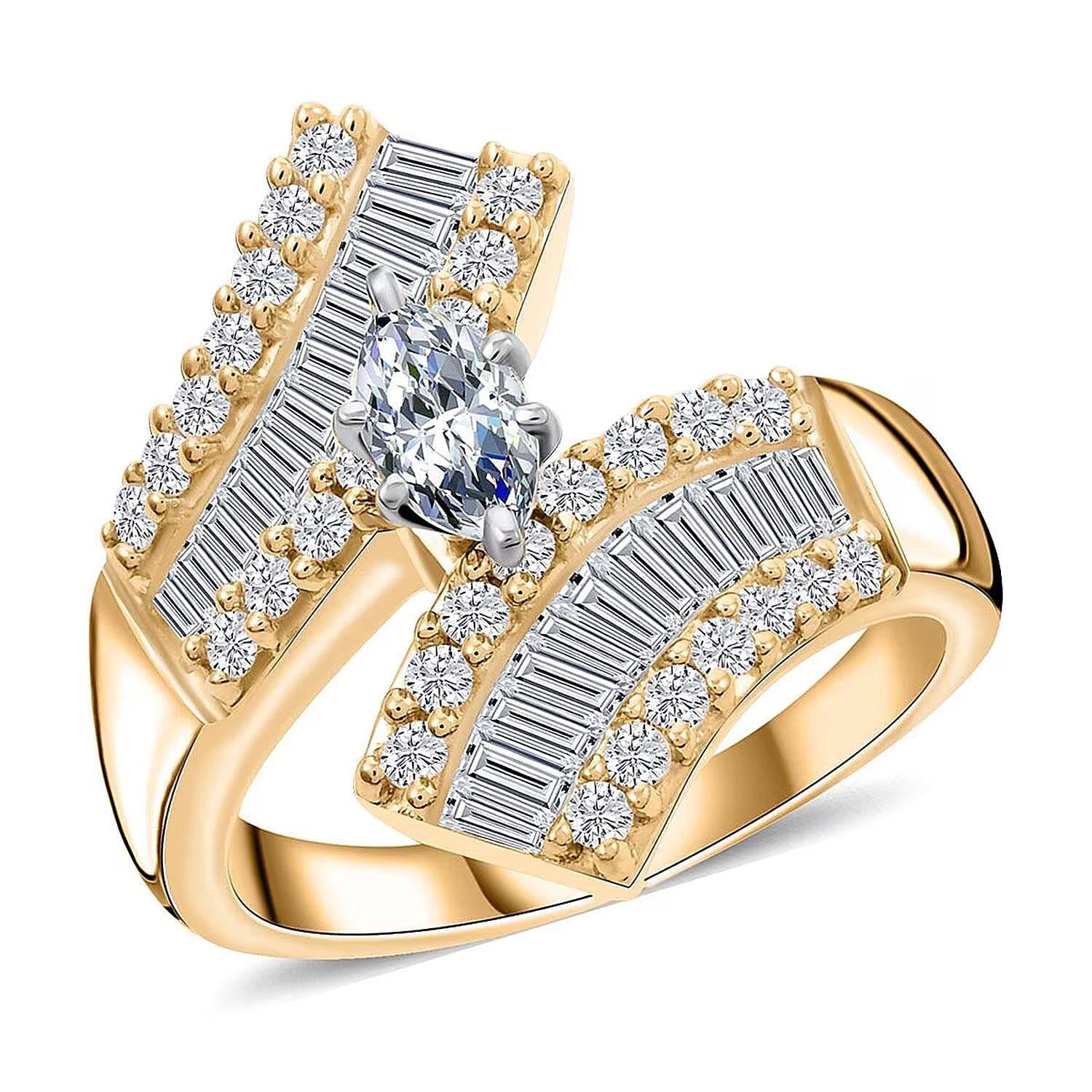 NY Closeout 10K Yellow Gold Diamond (G-H, I2-I3) Bypass Ring (Size 7.0) (5.35 g) 1.25 ctw