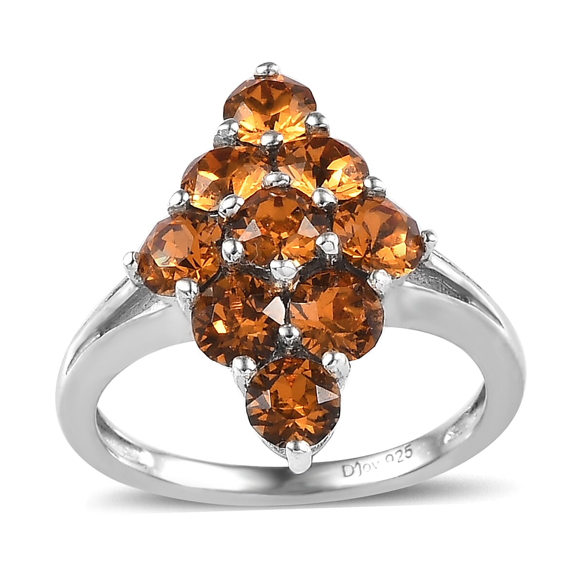 Topaz Color Crystal Elongated Ring in Platinum Over Sterling Silver (Size 10)