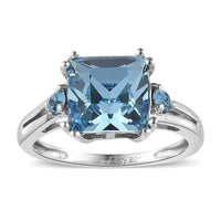 Aquamarine Color Crystal Ring in Platinum Over Sterling Silver (Size 10.0)