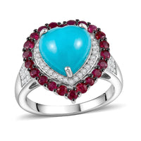 Premium Sleeping Beauty Turquoise and Multi Gemstone 6.40 ctw Ring in Rhodium Over Sterling Silver (Size 7.0)
