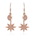 Uncut Natural Pink Diamond Moon Star Earrings in Vermeil RG Over Sterling Silver 0.25 ctw - Sticky add to cart bar