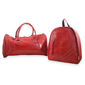 TLV Set of 2pcs Red Faux Leather Embossed Pattern Duffle Bag (19.69"x10.24"x7.87") and Backpack (13.39"x11.81"x4.33") - Sticky add to cart bar