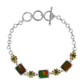 Canadian Ammolite and Chrome Diopside Toggle Clasp Bracelet in Vermeil Yellow Gold and Platinum Over Sterling Silver (6.50-8.0In) 0.80 ctw - Sticky add to cart bar