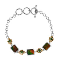 Canadian Ammolite and Chrome Diopside Toggle Clasp Bracelet in Vermeil Yellow Gold and Platinum Over Sterling Silver (6.50-8.0In) 0.80 ctw