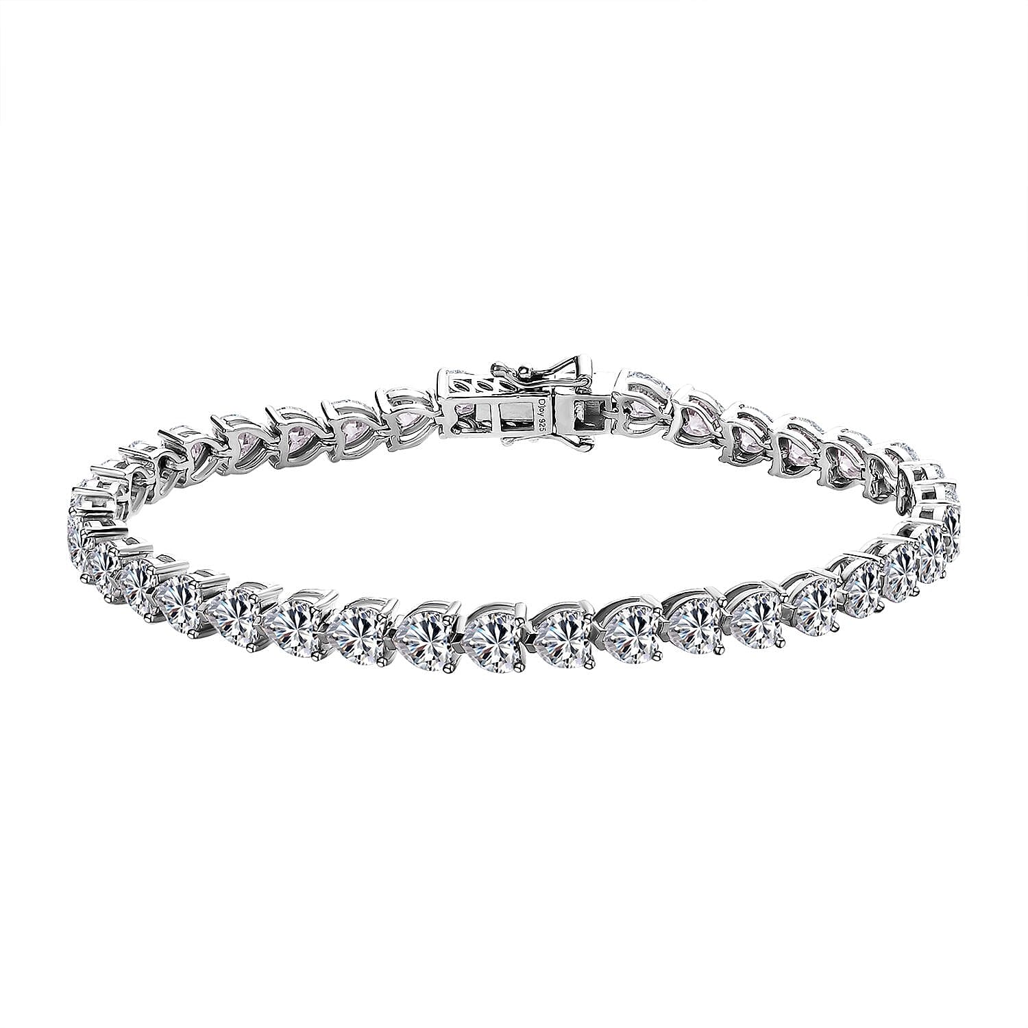 Moissanite Heart Tennis Bracelet in Platinum Over Sterling Silver (8.00 In) 14.00 ctw