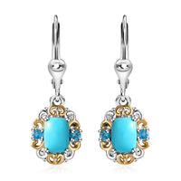 Premium Sleeping Beauty Turquoise and Malgache Neon Apatite Lever Back Earrings in Vermeil YG and Platinum Over Sterling Silver 1.85 ctw