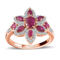 Premium Montepuez Ruby, White Zircon Floral Ring in Vermeil RG Over Sterling Silver (Size 7.0) 1.85 ctw - Sticky add to cart bar