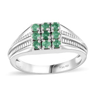 Boyaca Colombian Emerald Men's Ring in Platinum Over Sterling Silver (Size 10.0) 0.65 ctw