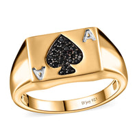 Thai Black Spinel Deck of Cards Spade Symbol Signet Men's Ring in Vermeil Yellow Gold Over Sterling Silver (Size 10.0) 0.25 ctw
