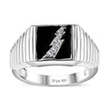 Moissanite Men's Lightning Signet Ring in Platinum Over Sterling Silver (Size 10.0) 0.10 ctw - Sticky add to cart bar