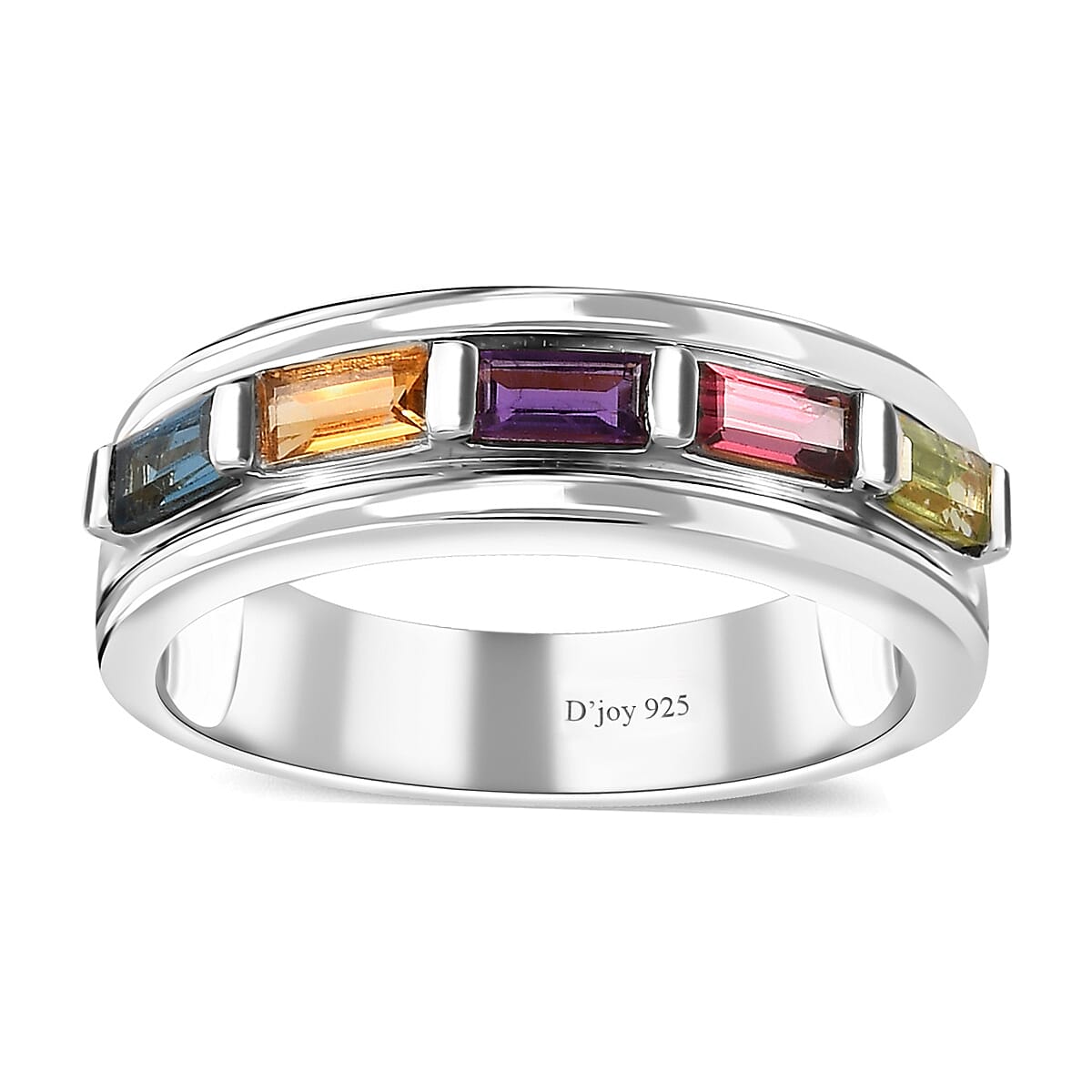 Multi Gemstone Men's Ring in Platinum Over Sterling Silver (Size 10.0) 1.20 ctw