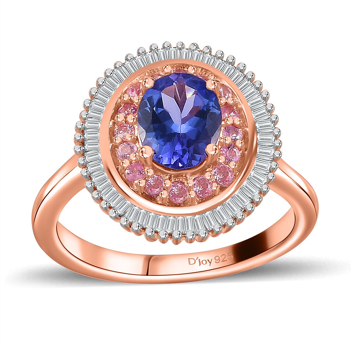 AAA Tanzanite, Madagascar Pink Sapphire and Diamond Ring in Vermeil Rose Gold Over Sterling Silver (Size 6.0) 1.50 ctw