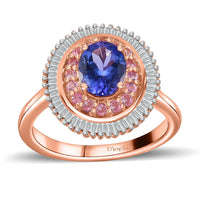 AAA Tanzanite, Madagascar Pink Sapphire and Diamond Ring in Vermeil Rose Gold Over Sterling Silver (Size 6.0) 1.50 ctw