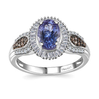 Peacock Tanzanite, Natural Champagne and White Diamond Ring in Platinum Over Sterling Silver (Size 7.0) 1.65 ctw