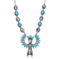 Artisan Crafted White Buffalo and Sleeping Beauty Turquoise Kachina Doll Necklace 18 Inches in Sterling Silver 19.15 ctw - Sticky add to cart bar