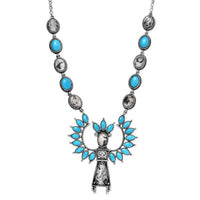 Artisan Crafted White Buffalo and Sleeping Beauty Turquoise Kachina Doll Necklace 18 Inches in Sterling Silver 19.15 ctw