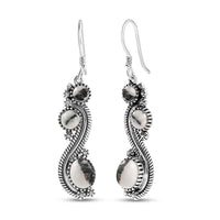 D'Joy Artisan Crafted White Buffalo 7.35 ctw Native American Earrings in Sterling Silver