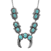 Artisan Crafted Sierra Nevada Turquoise 9.70 ctw Naja Squash Blossom Necklace 18-20 Inches in Sterling Silver