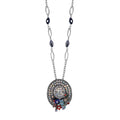 Blue Glass and Multi Color Austrian Crystal Hat Pendant with Necklace in Silvertone 28-30 Inches - Sticky add to cart bar