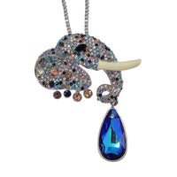 Blue Glass, Multi Color Austrian Crystal and Enameled Necklace in Silvertone 28-30 Inches