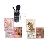 Bellapierre Full Face 2 Piece Makeup Set of Color Eyeshadow Palette Face Highlighter Bronzer Blush With 25 Colors Each And Mini Makeup Brush Set (Ultimate Nude + Satin Rose)