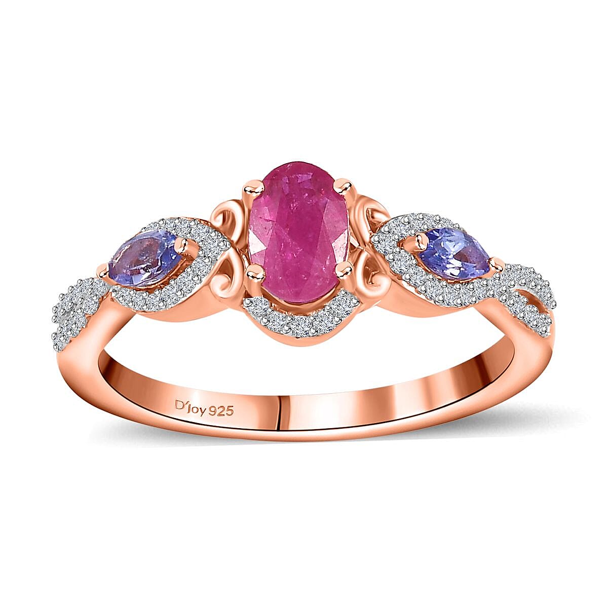 Premium Montepuez Ruby, Multi Gemstone Ring in Vermeil RG Over Sterling Silver (Size 10.0) 1.00 ctw