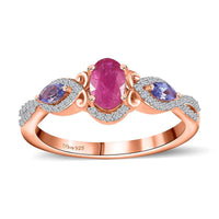 Premium Montepuez Ruby, Multi Gemstone Ring in Vermeil RG Over Sterling Silver (Size 10.0) 1.00 ctw