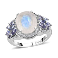 Premium Rainbow Moonstone and Multi Gemstone Ring in Platinum Over Sterling Silver (Size 10.0) 6.25 ctw
