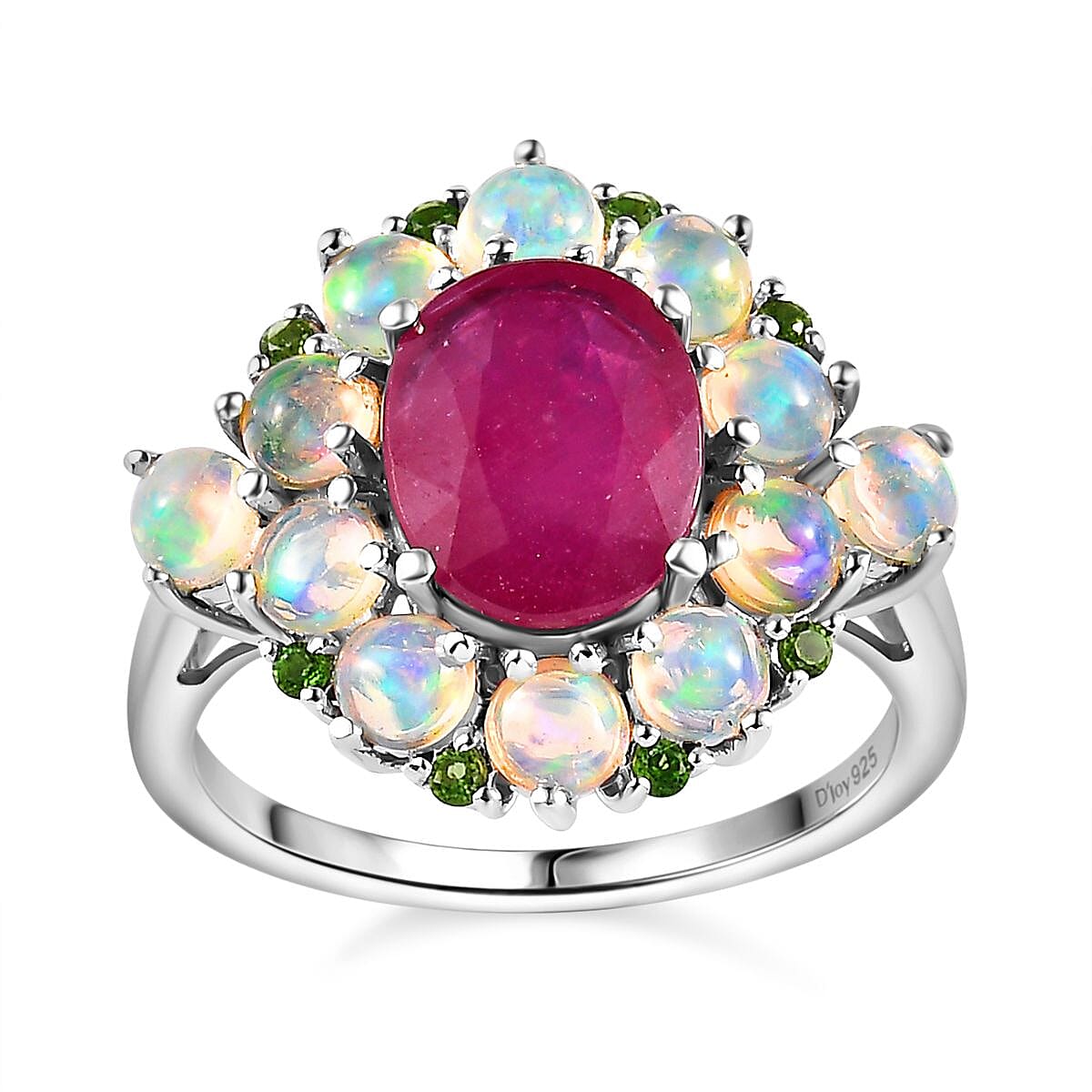 Niassa Ruby (FF) and Multi Gemstone Ring in Platinum Over Sterling Silver (Size 10.0) 5.20 ctw (Del. in 8-10 Days)