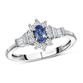 Ceylon Blue Sapphire and White Zircon Ring in Platinum Over Sterling Silver (Size 10.0) 0.85 ctw - Sticky add to cart bar