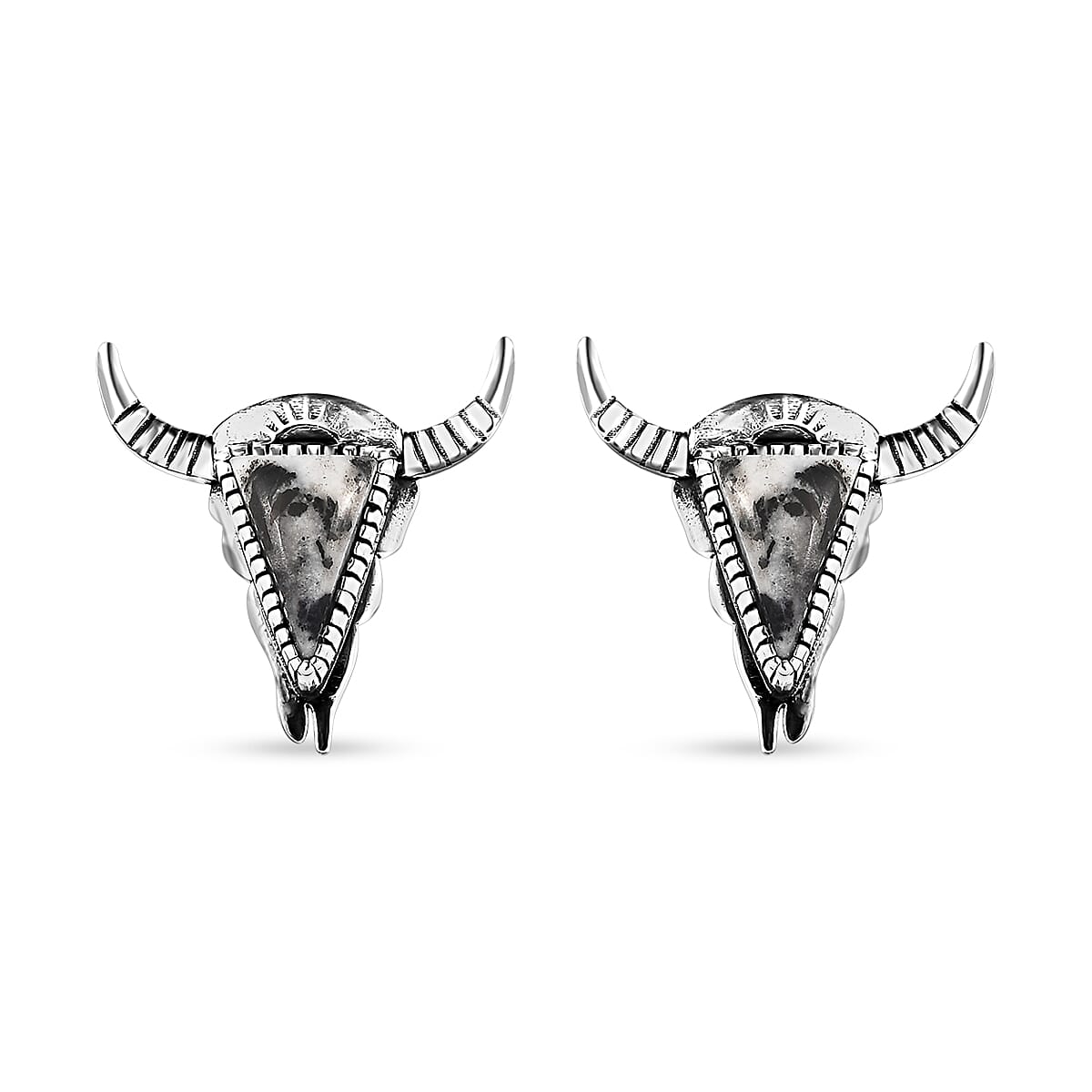 Artisan Crafted White Buffalo 3.50 ctw Bull Head Earrings in Sterling Silver