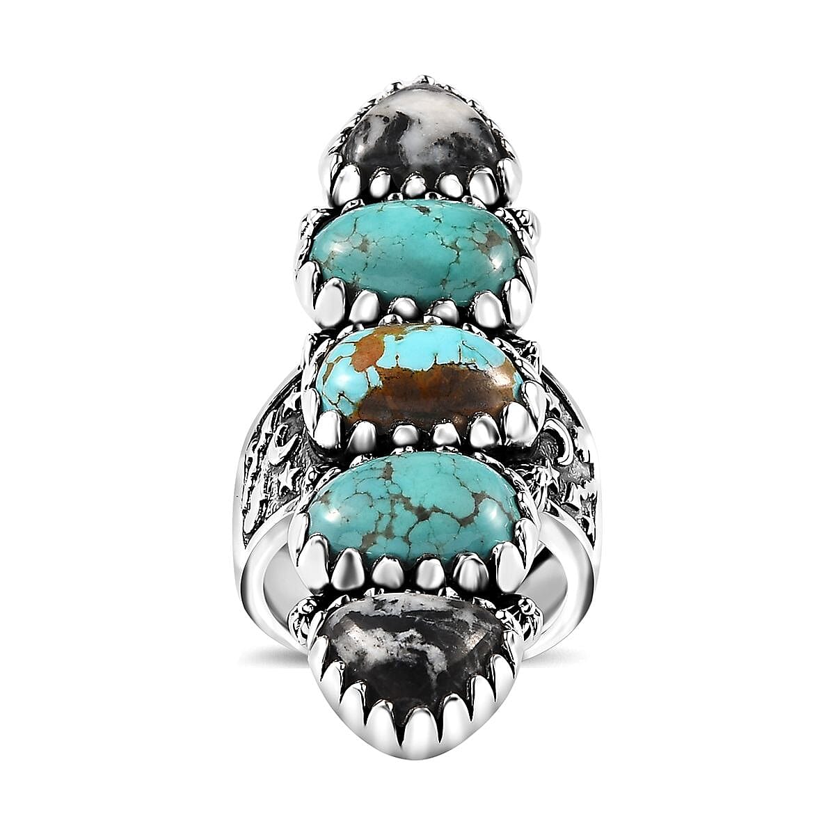 Artisan Crafted Sierra Nevada Turquoise and White Buffalo Ring in Sterling Silver  (Size 10.0)